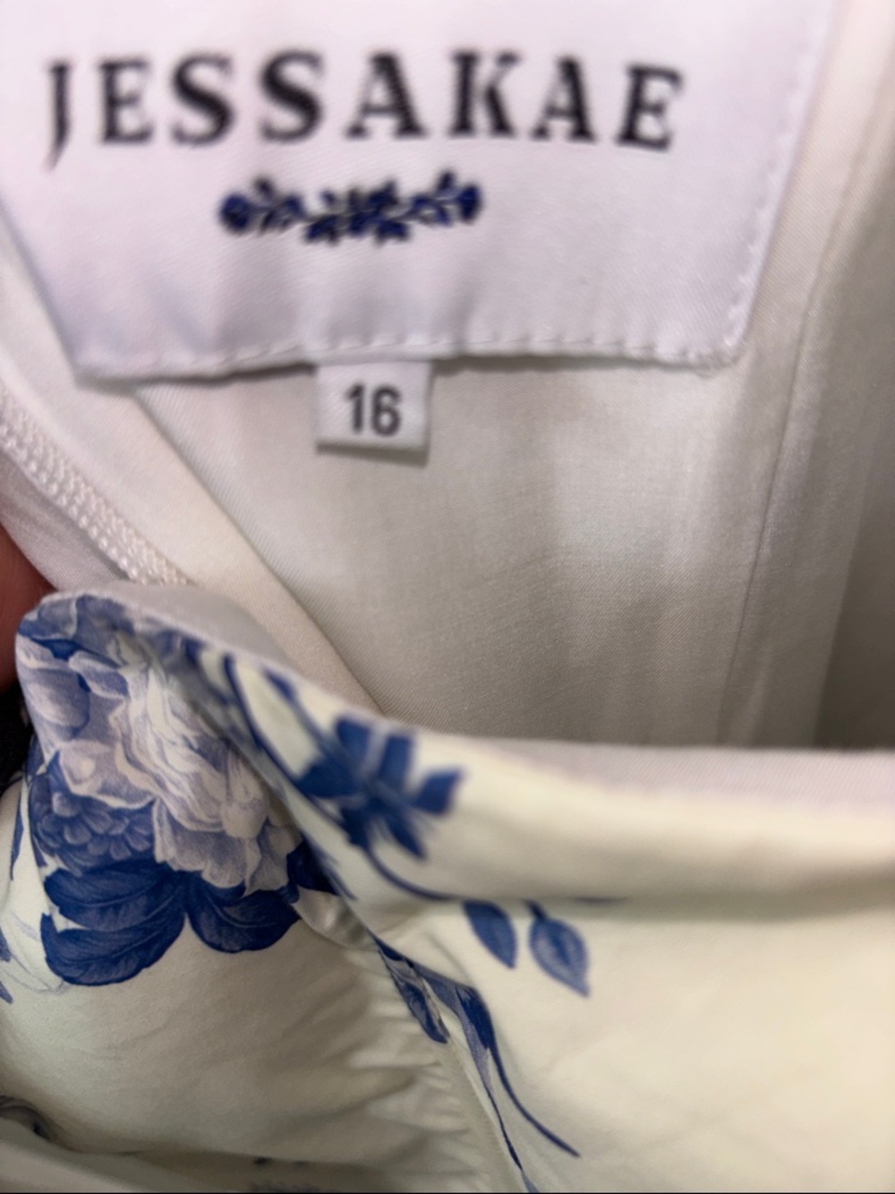 JessaKae White Dress with Blue Floral Print - Picture 6 of 7
